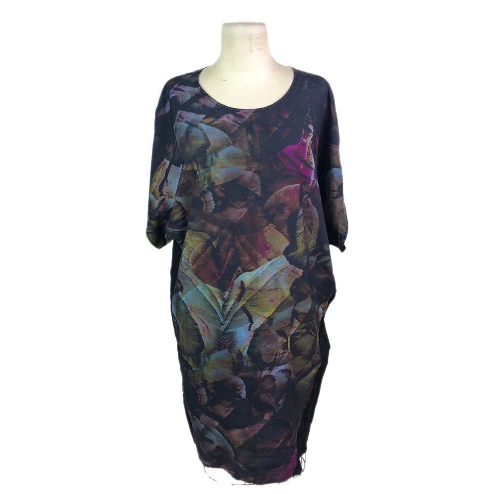 Elk The Label Black Multicolored Abstract Print Bubble Dress Silky Wool Rayon XS